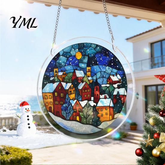 Translucent Puzzle Art Christmas Acrylic Suncatcher, Holiday Tree Snowman Stockings Red Bird Sun Catcher Pet Lover Gift Idea Kit for Adults,