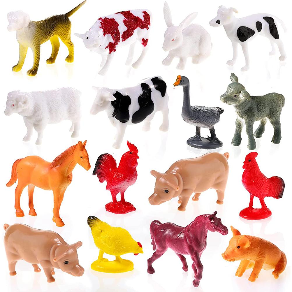 16PCS Farm Animal Figurines Simulation Plastic Farm Animal Miniature Doll Washable PVC Farm Barn