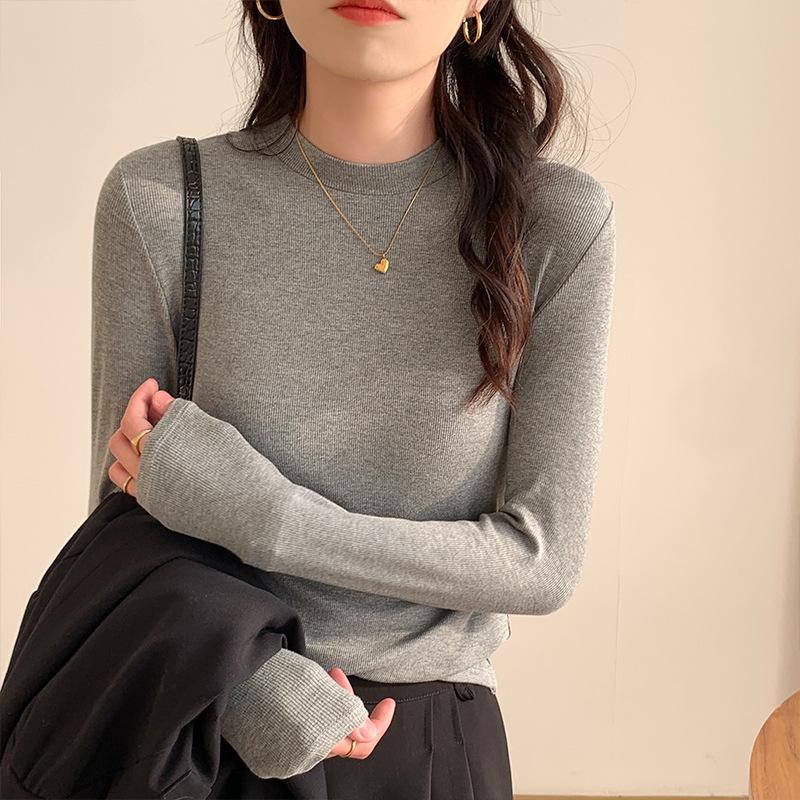 Suit with bottoming shirt women's clothing autumn and winter new slim-fitting long-sleeved white T-shirt women's small stand-up collar top