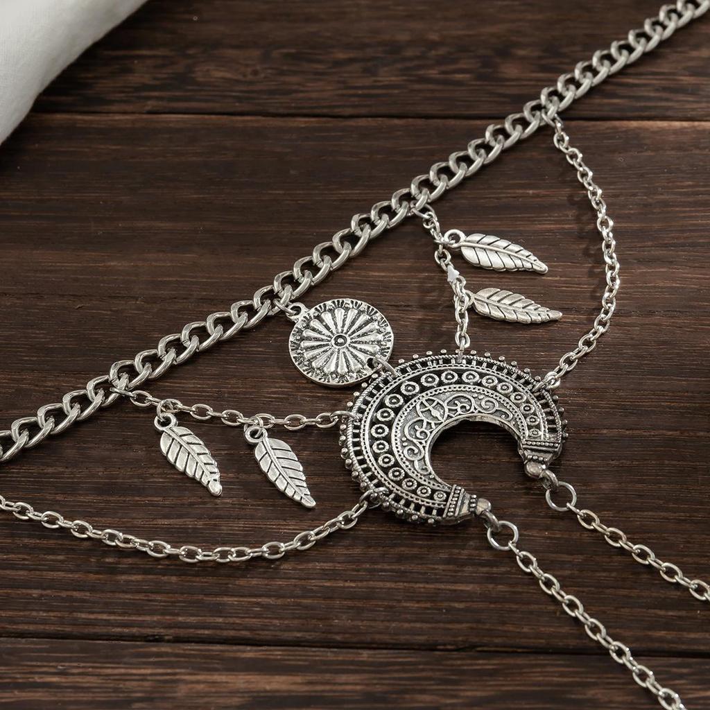 Bohemian Dream Catcher Leaf Tassel Armlet - Women's Retro Punk Metal Chain Bangle