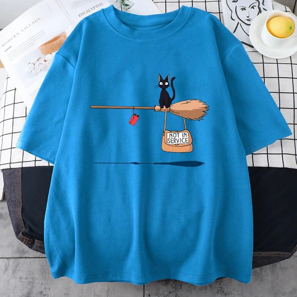 

Служба доставки Kiki s Cat On Magic Broom Одяг унісекс, бавовна, японські топи Harajuku, вільні футболки з вирізом і короткими рукавами унісекс L