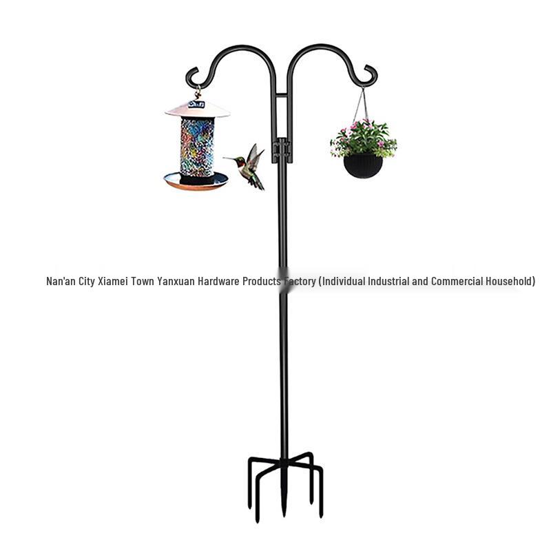 Wrought Iron Double Shepherd Hook for Outdoor Bird Feeders and Garden Decor