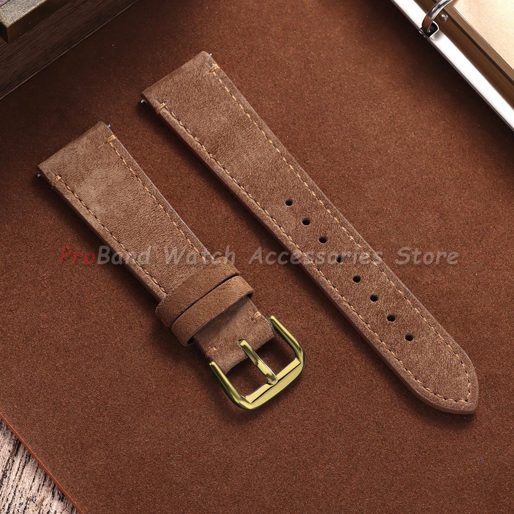 Vintage Wildleder Lederarmband 20mm 22mm Schnellverschluss Uhrenarmband für Omega für Seiko für Cartier für Tissot Goldene Schnalle Armband
