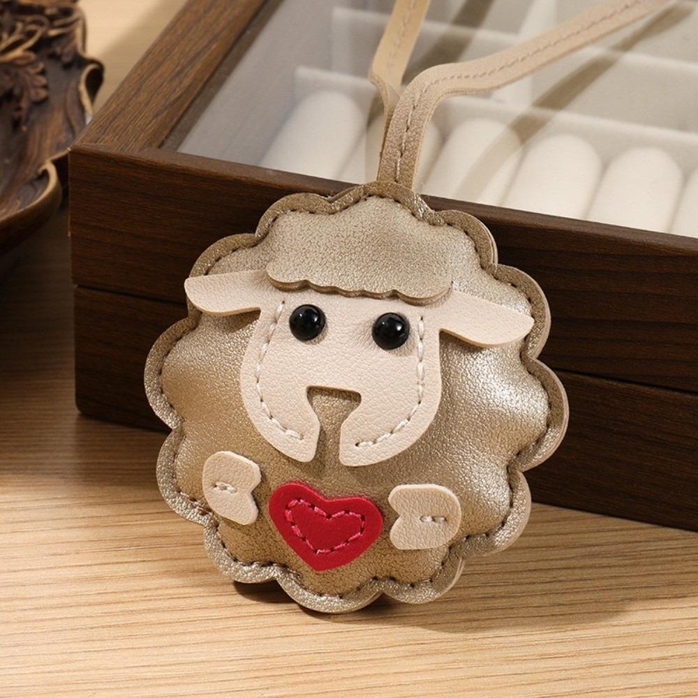 Trendy PU Leather Sheep Keychain Lightweight Soft Lamb Keyring Cartoon Animal Round Heart Bag Charm Coworker
