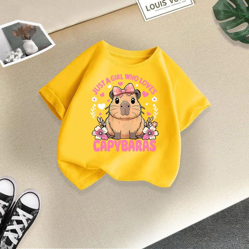 Children T-shirt Capybara Printed Kids 100% Cotton Tops O-Neck Short-sleeve Kids 2-13Y T-shirt