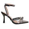 Summer New Transparent Bow Rhinestone High Heel Sandals Pointed Head Bag Head Thin Heel High Heels Fashion Europe and the United States