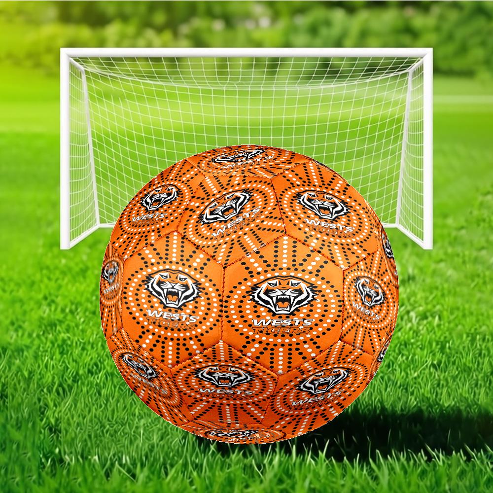 Wests Tigers Roar Strength And Pride Soccer Ball Size 5 Soccer Ball, Machine-stitched, Durable, Suitable for Training and Matches Fan Gift