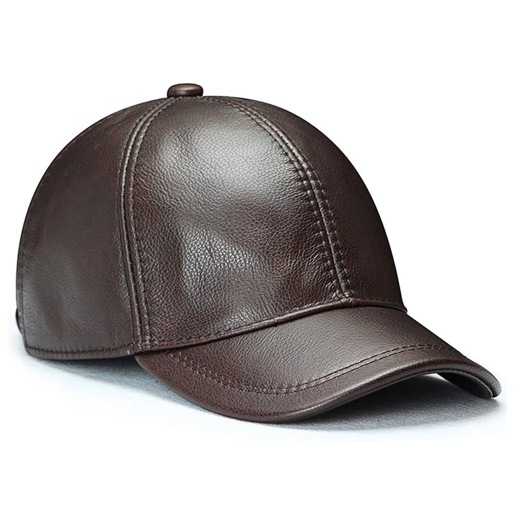 Herren Echtleder Ohrenklappenmützen Männlich Herbst Winter 100% Echtes Rindsleder Hüte Neue Lässige Echtleder Outdoor Baseballkappe Adjustable gray