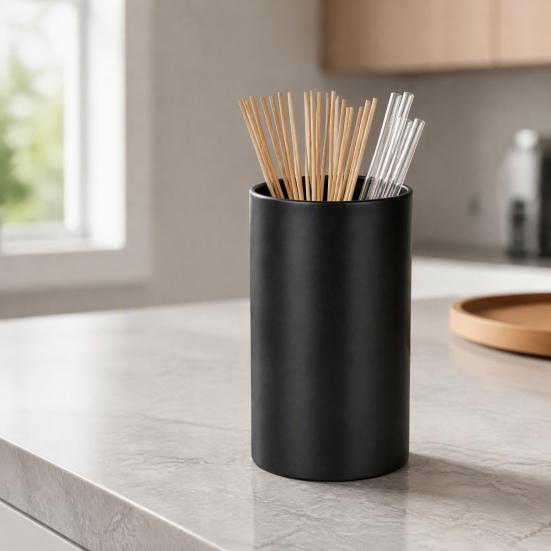 Accessori Minimalisti per Cucina Portacannesucchi in Acciaio Inossidabile, Organizer per Utensili Nero Opaco, Contenitore Ampio ad Accesso Facile, Barile di Stoccaggio Durevole