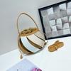 Women'S Pu Leather Balloon Bag Geometric Stitching Bucket Bag Cylindrical Shoulder Bag With Contrasting Color Premium