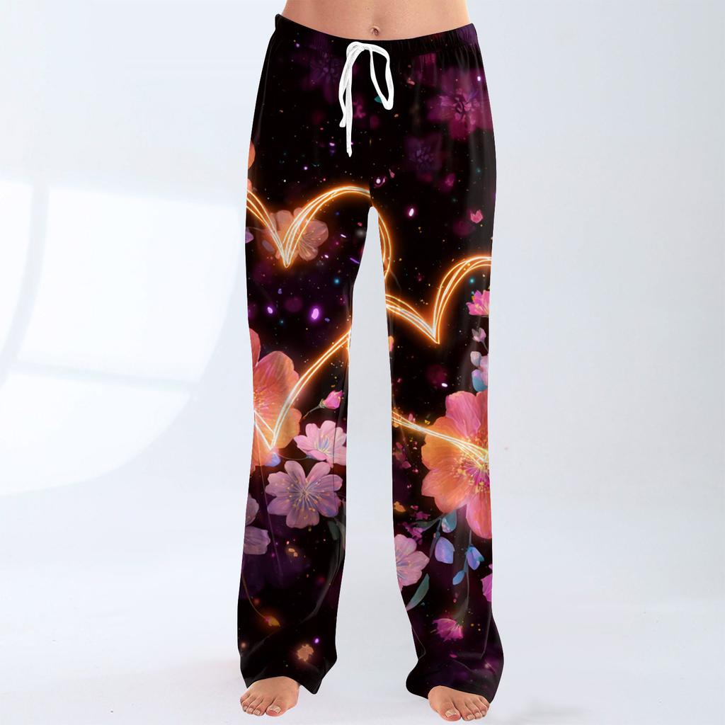 Women's Fashionable Loose Casual Trousers With Valentine's Day Heart Print