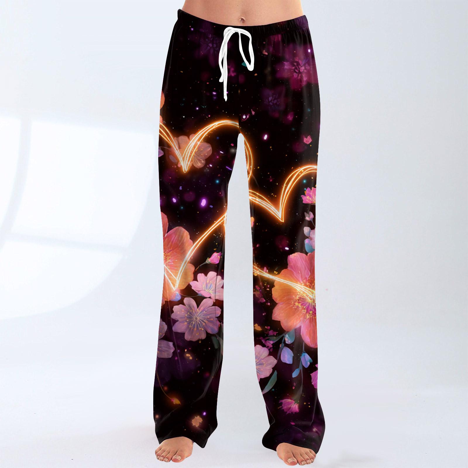 Women s Fashionable Loose Casual Trousers With Valentine s Day Heart Print L