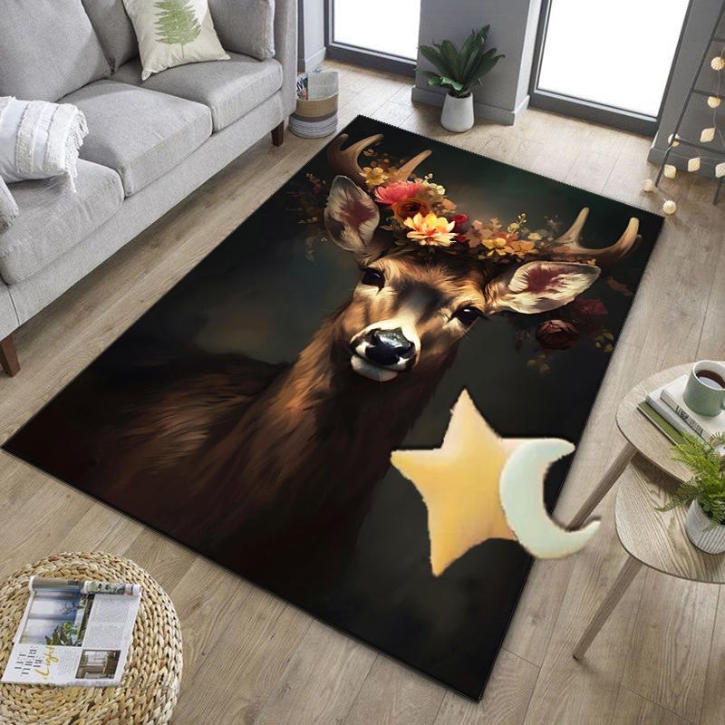 Deer With Floral Crown Office Rug Chair Mat, Entryway Carpet, Suitable for Front Door, Bedroom, Living Room, Desk, Holiday Gift
