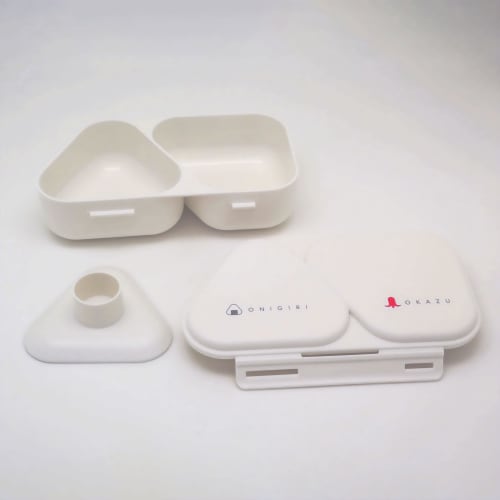 OSK Onigiri Lunch Box, White, 465ml, Made in Japan, Holds Onigirazu Rice Balls and Side Dishes, Microwave Safe, Includes Pressed Mould, Simple, Stylis