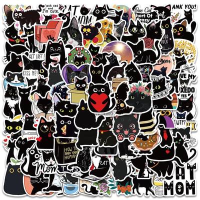 50/100 Black Cat Stickers Waterproof Vinyl Decorative Water Bottle Laptop Phone Guitar Gift For Kids