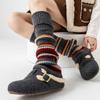 Retro Fashion Rainbow-striped Wool Color-blocked Ankle Socks for Trendy and Warm Ethnic Style Pile-up Look