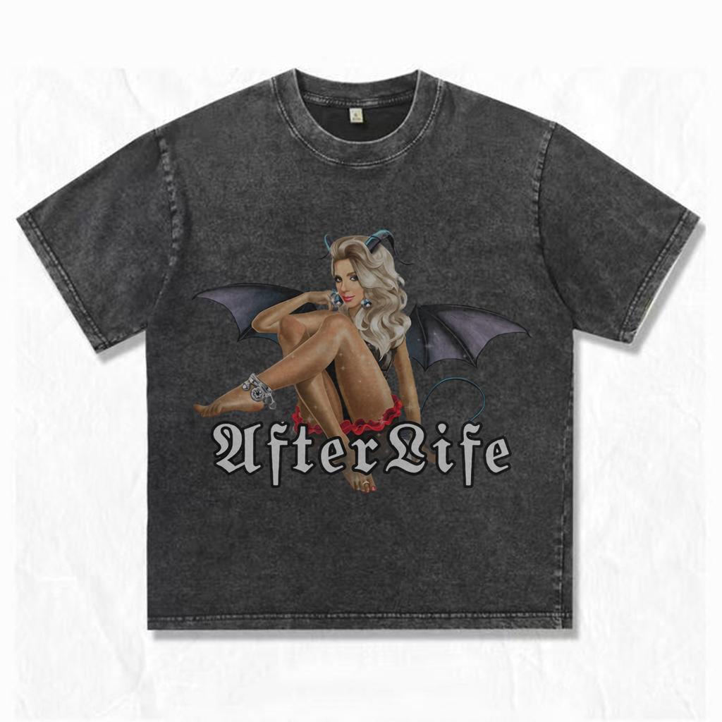 220GSM Acid Wash Cotton 100% T Shirt Men or Women Streetwear Vintage Summer Printed T Shirt