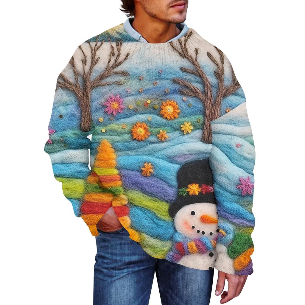 Men's Christmas Print Faux Sweater, Crewneck Sweatshirt, Loose Long-sleeved Top