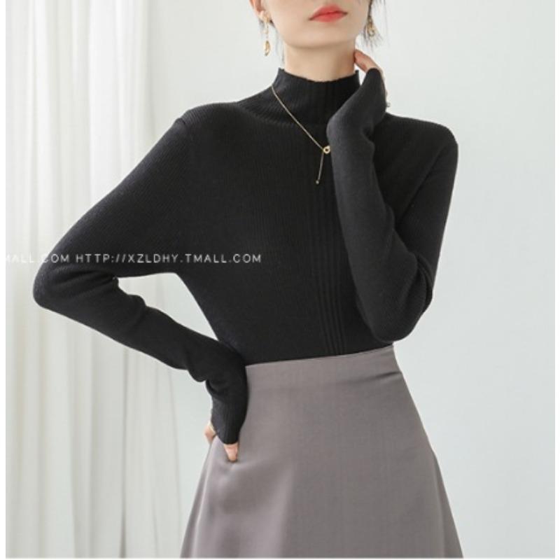 Women's Knitted Sweater Autumn/Winter New Style Apricot Long Sleeve Half High Collar Bottom Shirt