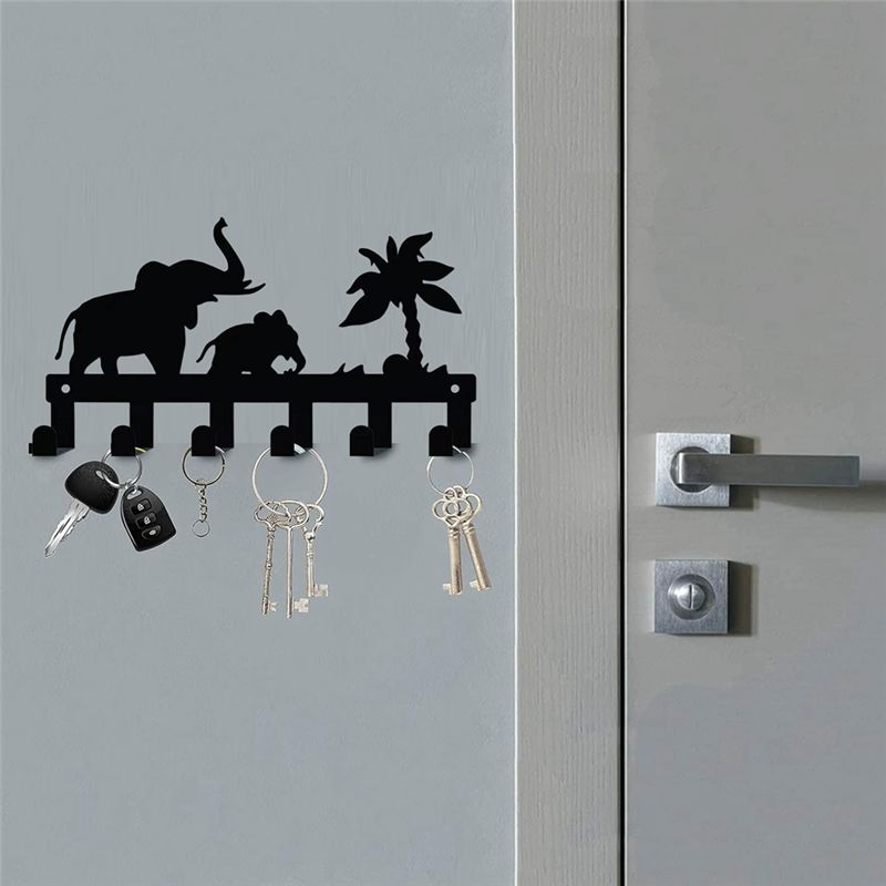 M-Modern-6 Hooks Key Rack For Wall Metal Keys Holder Decorative Wall Mounted Elephant Design Style Key Rack For Wall Key Hanger
