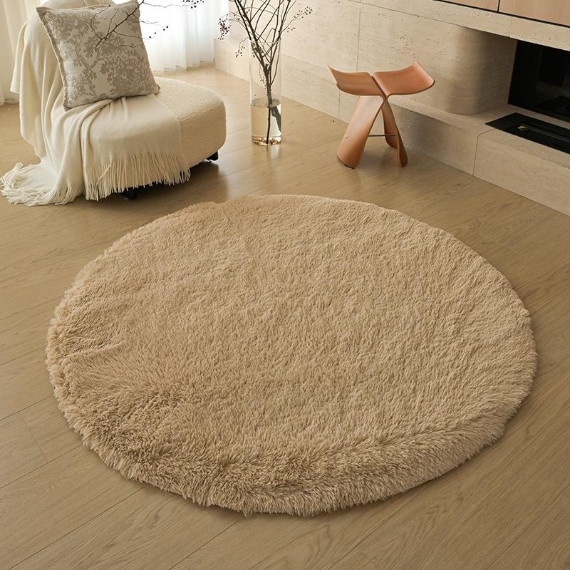 Checkerboard Round Fluffy Shaggy Rug Soft Long Pile Carpet for Bedroom Living Room Plaid Area Rug Kids Room Circular Mat