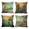 4-piece Radiant Beauty Dolphin Oil Painting Print Pillowcase Set, Hand Wash Only, Zipper Closure, Polyester Fabric, for Home,Car