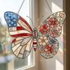 Independence Day Butterfly Suncatcher Ornament Faux Stained Glass Acrylic Window Pendant Patriotic Butterfly Suncatcher for Wall Window Decor