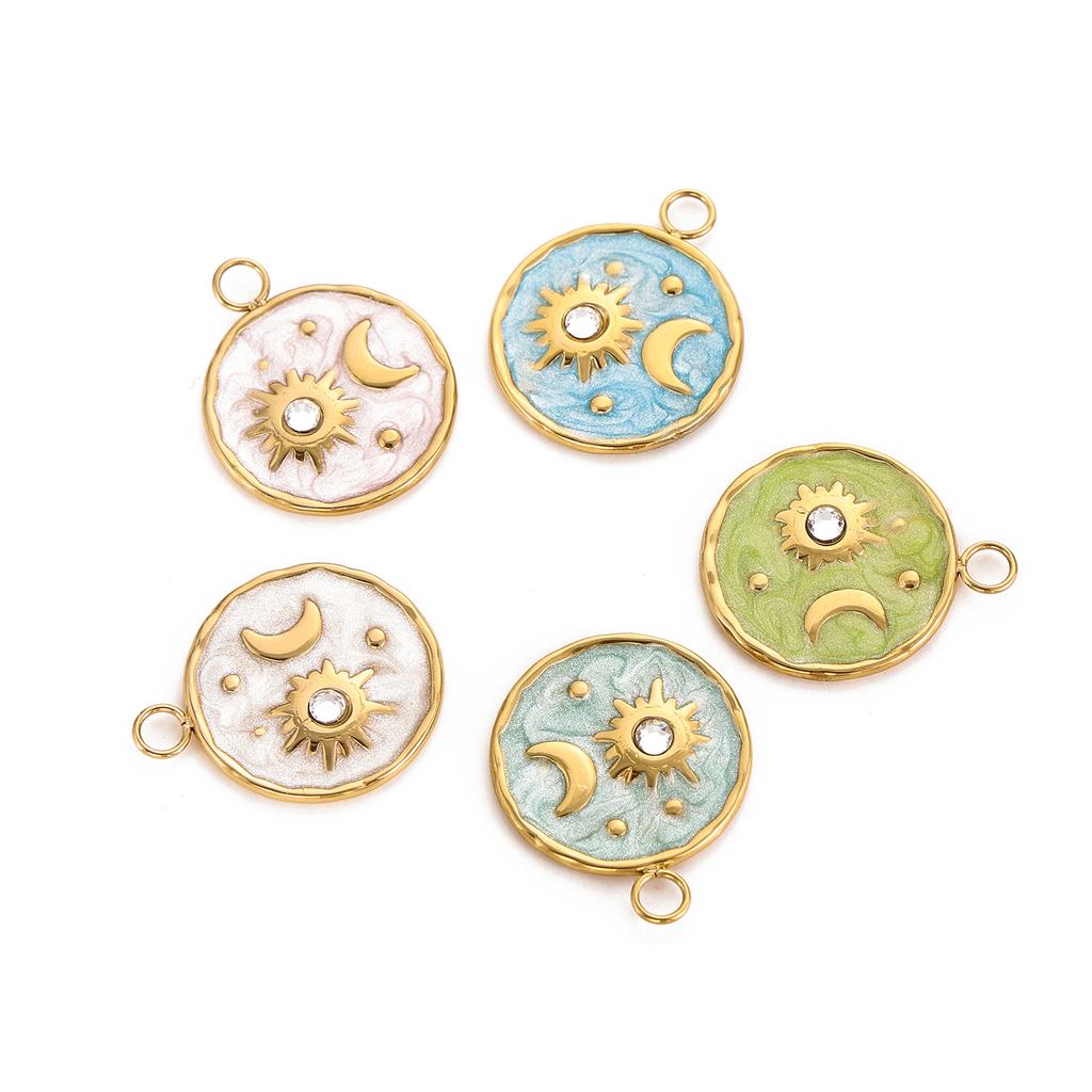 Colorful 18K Gold Plated Oil Drop Stainless Steel Charms Enamel Sun Flower Moon Pendants For Necklace Jewelry Making