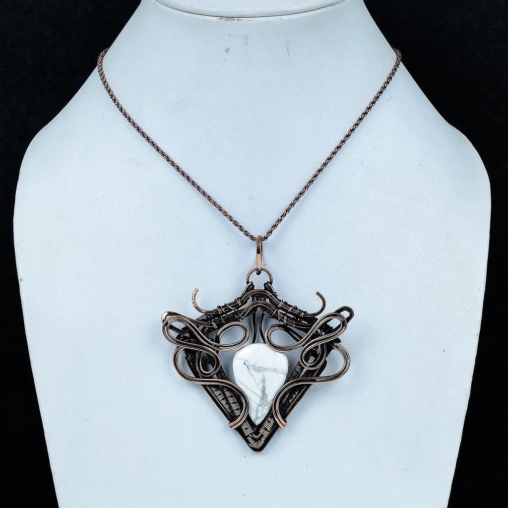 Howlite Pendant, 999 Copper Wire Wrapped Gemstone Jewelry, Handmade Pendant, For Thanksgiving