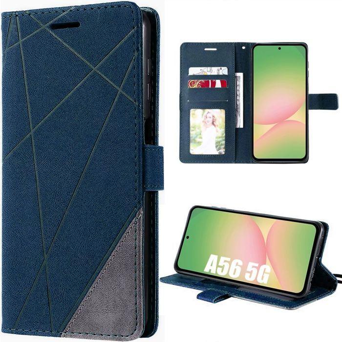 Coque pour Samsung Galaxy A56 5G - BOOLING - Effet Cuir Antichoc Protection 360° - Bleu Marine