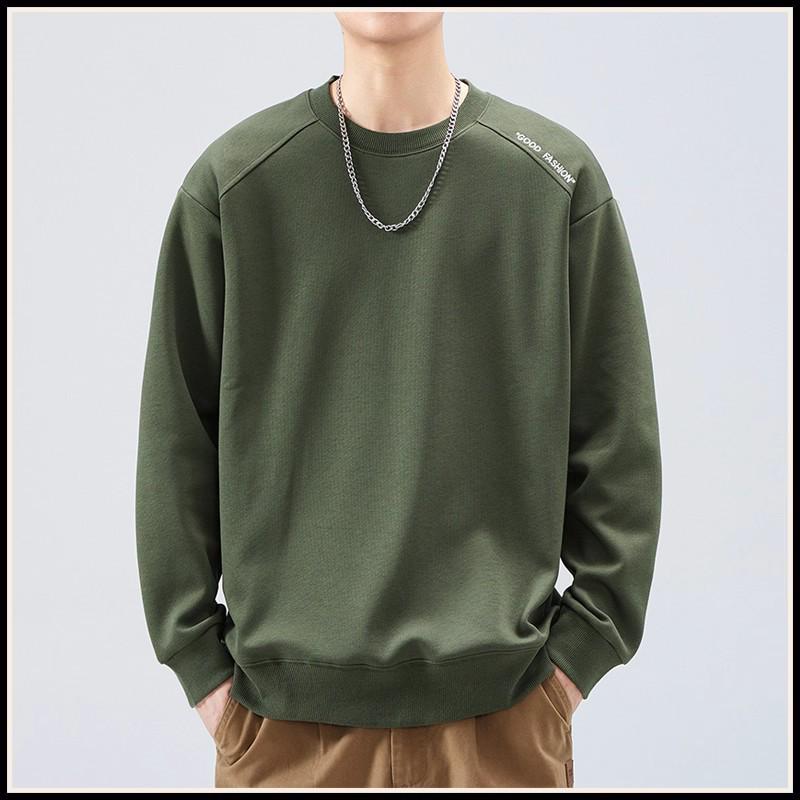 Men's Versatile Crewneck Sweatshirt - Spring/Fall 2024 Trend, Loose Fit Long Sleeve, Heavyweight American Style