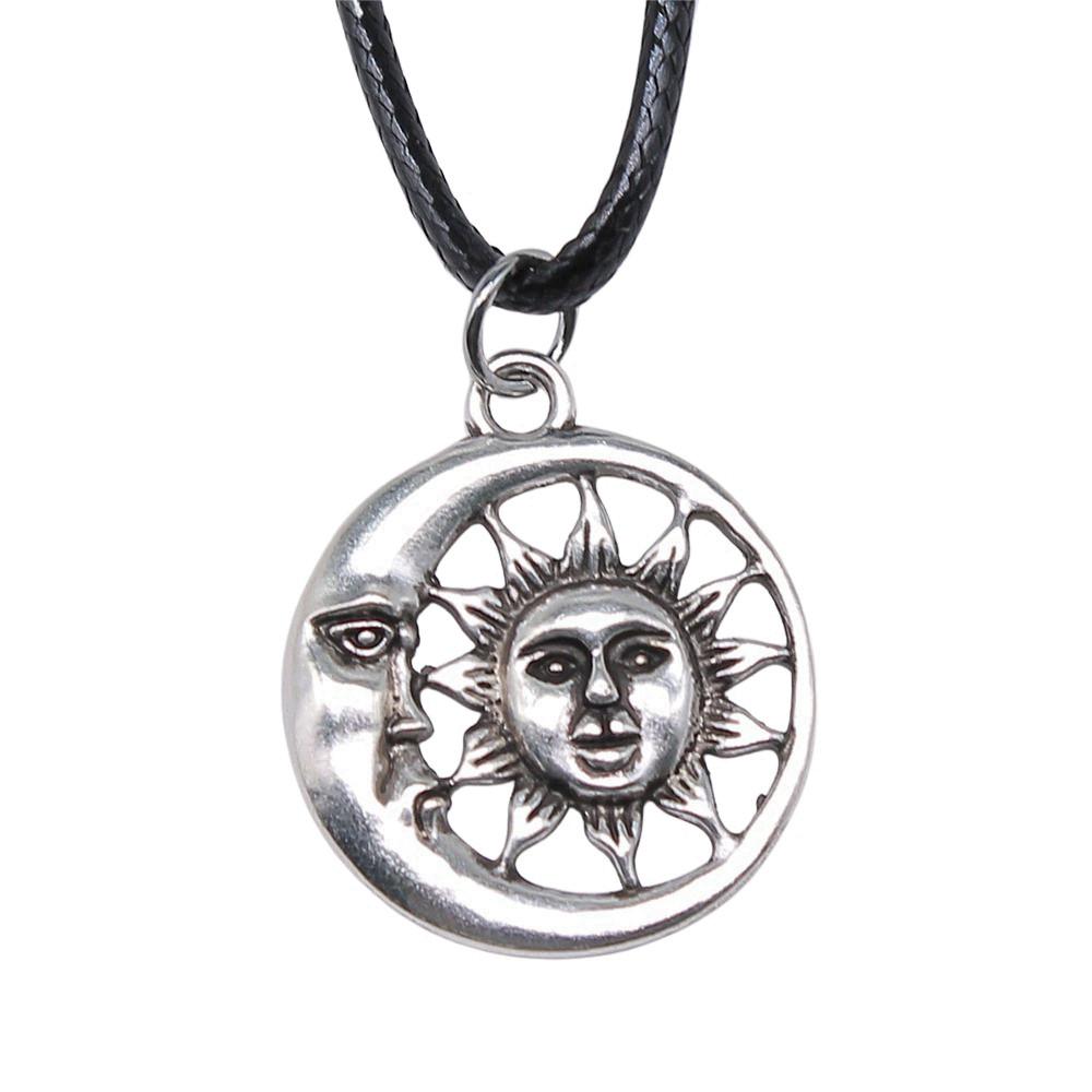 Star Pendant Necklace Vintage Minimalist Moon Sun Charms Cosmic Jewelry With 45cm Leather Chain