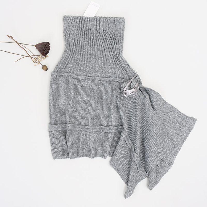 Artistic Retro Knitted Skirt Women's Autumn and Winter Irregular Design Rose Ribbon A Word Long dress