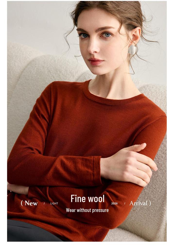 Yangzi Zhang Women's Versatile Fine Knit Wool Sweater - Loose Fit, Round Neck, Long Sleeve