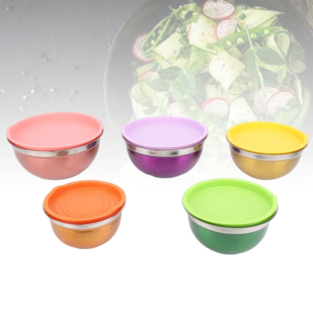 5 Pieces Stainless Steel Bowls with Lids Multipurpose Baking and Mixing Bowl Set for Vegetable Fruit