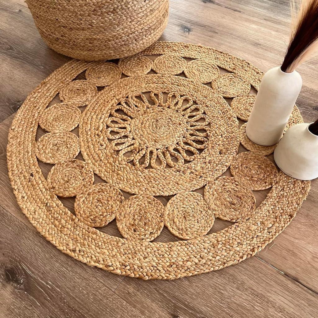 Rug Design Round Jute Carpet Handmade 100% Natural Area Floor Mat Room Rug Round