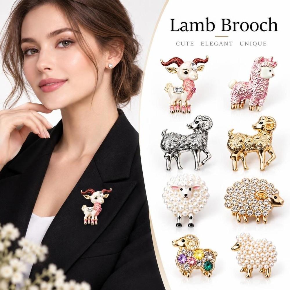 Shiny Rhinestone Sheep Brooch Faux Pearl Lapel Pin Gifts Cardigan Clip Clothing Accessories