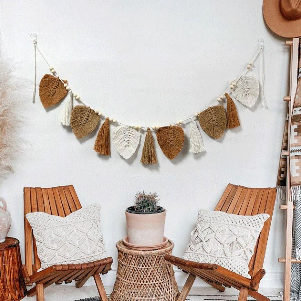 

Изготовленный вручную бохо-гобелен, шикарный настенный кулон, креативные плетеные кисточки в виде листьев для гостиной хаки