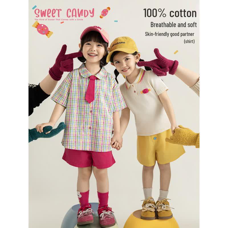 Youyou Girls Summer Candy Color Polo Tee & Shorts Set 130