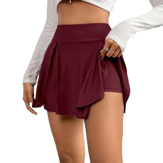 Yoga Skort High Waist Pure Color Women Sports Skirt with Inner Shorts Stretchy Soft Fabric Pocket Design Tennis Skort