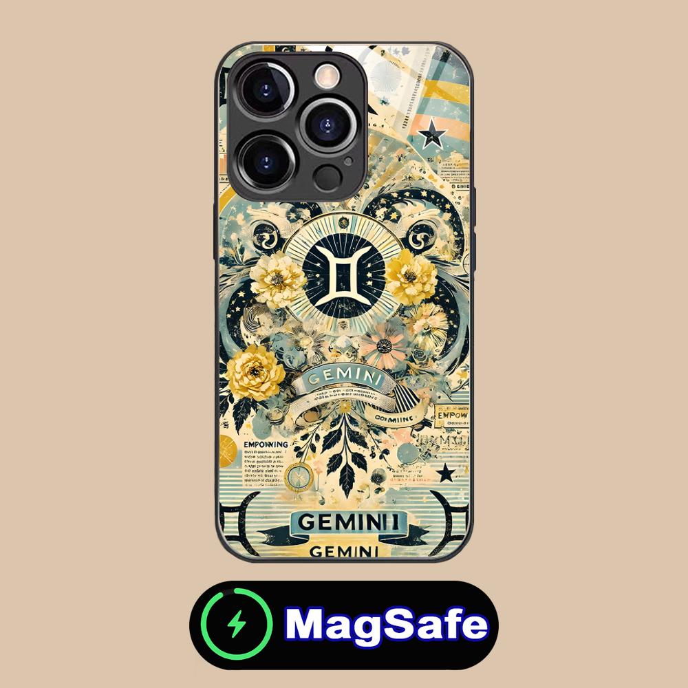 Zodiac Sign Gemini Mobile Phone Case for iPhone 17 16 15 14 13 12 11 Air Pro Max Plus Mini MagSafe Glass Colorful Cover Pretty