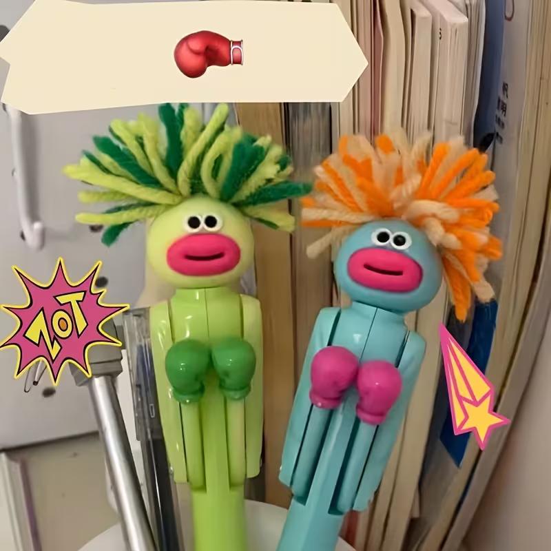 1pc Funny Exploding Hair Boxing Ballpoint Pen - Creative Knock Pen, 1.0mm Black Refill, Funny Birthday Gift