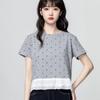 Women Polka Dot Lace Patchwork Short Sleeve T Shirt Casual Loose Top