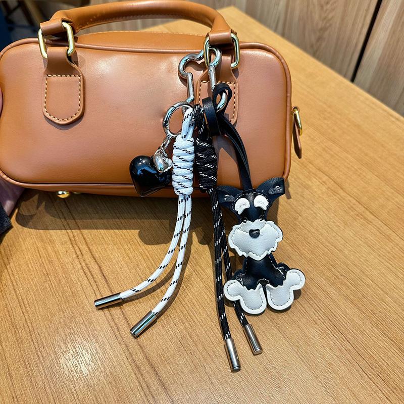 Woven Rope Bag Hanging Cartoon PU Animal Handbag Pendant Cute Schnauzer Women PU Leather Dog Puppy Backpack Pendant