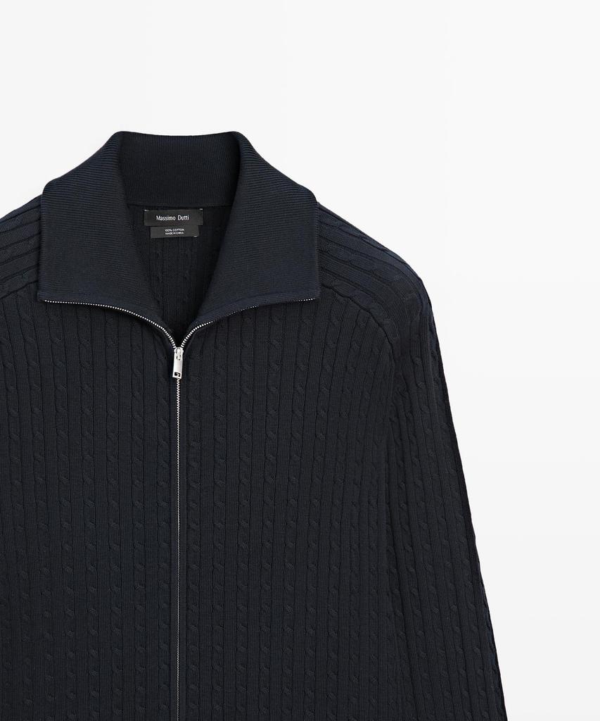 Massimo Dutti Cotton Cable Knit Zip-Up Cardigan