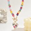 Dopamin Bunte Glas Herzförmige Perlen Anhänger Halskette Charm Damen Mädchen Femme Tägliche Kette Schmuck Zubehör Geschenke