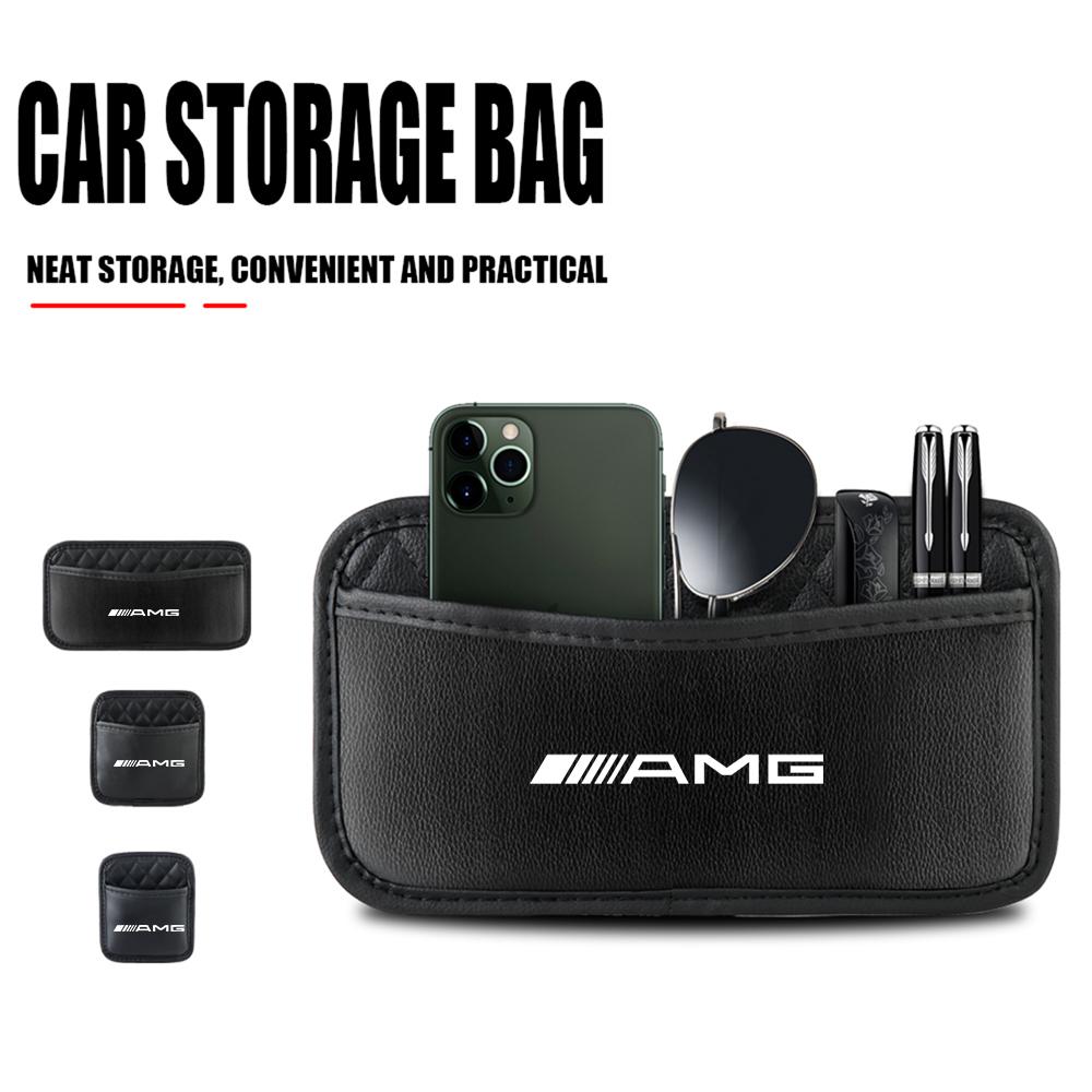 1pcs Leather Car Seat Storage Hanging Bag With Adhesive Storage Pocket For AMG W108 W124 W126 W140 W168 W169 W176 W177 W190 W201