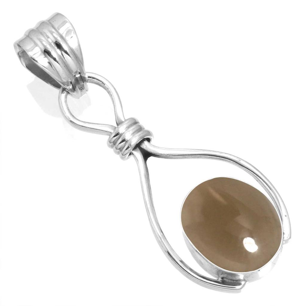 925 Sterling Silver Pendant Women Gemstone Handmade Jewelry Easter Gift Malachite Moonstone Rose Quartz Red Stone Smoky Topaz Tiger Eye Vintage