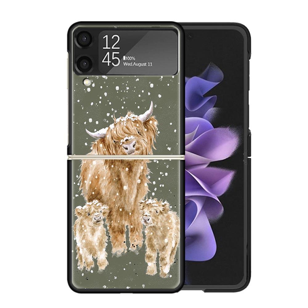 Cute Highland Cow Cases For Samsung Galaxy Z Flip 4 5 6 7 3 Z Flip7 Flip6 Flip4 Flip5 Flip3 5G Hard Shockproof Fundas Cover Gala