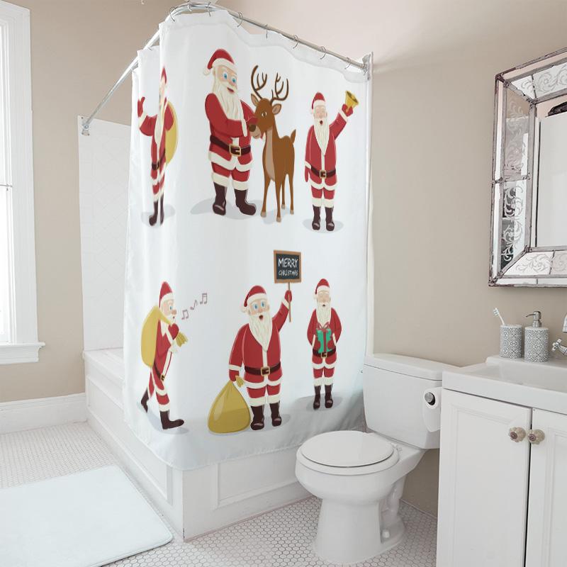 TU Christmas Shower Curtain Festive Holiday Decor Reversible Fabric Bathroom Set Waterproof Xmas Pattern Holiday Home Decor Gift